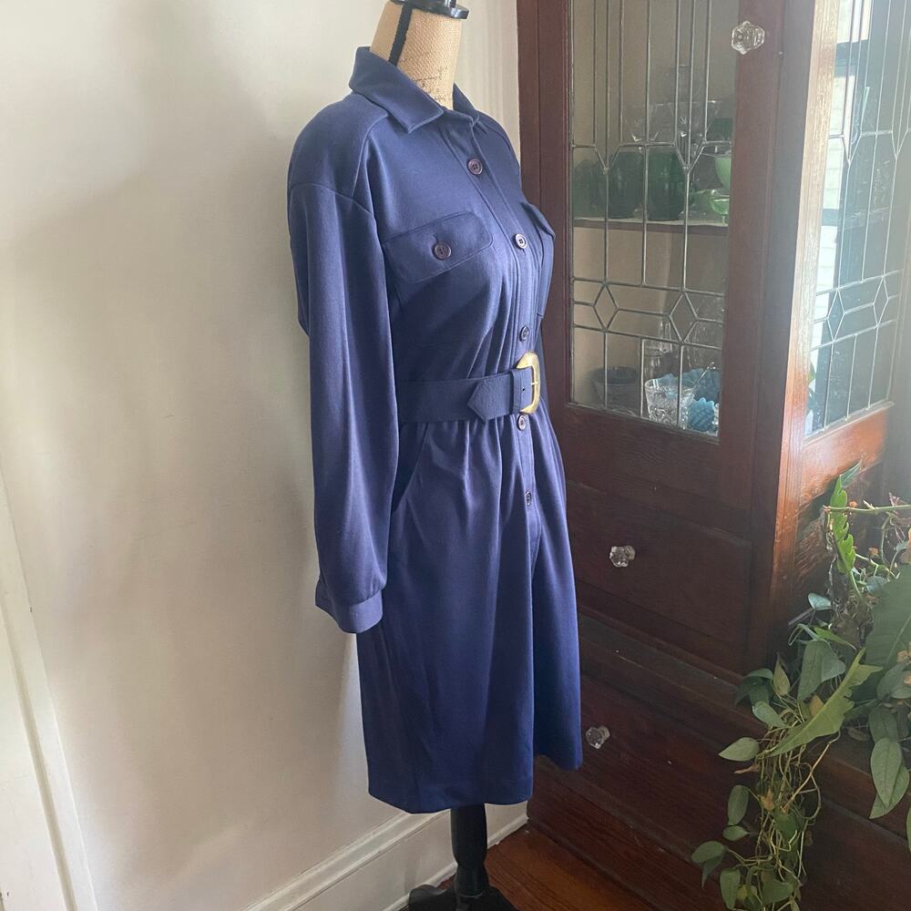 JB Wright LTD Navy Vintage Belted Midi Shirt Dress Size 6 Pockets Statement Work - Picture 4 of 17